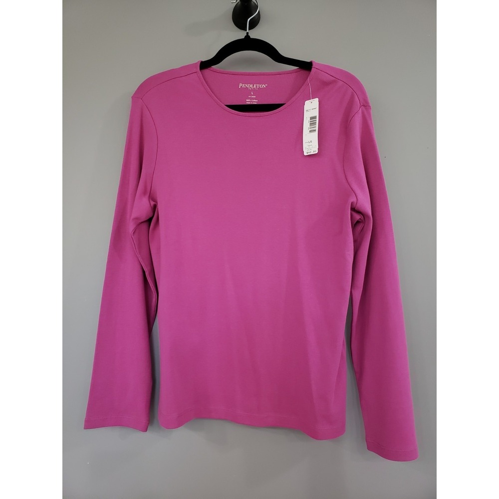 NEW PETITE LARGE Pendleton 100% Cotton Long Sleeve Ladies Top Shirt PURPLE